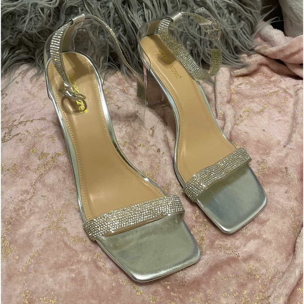Sliver Rhinestone Clear Heels